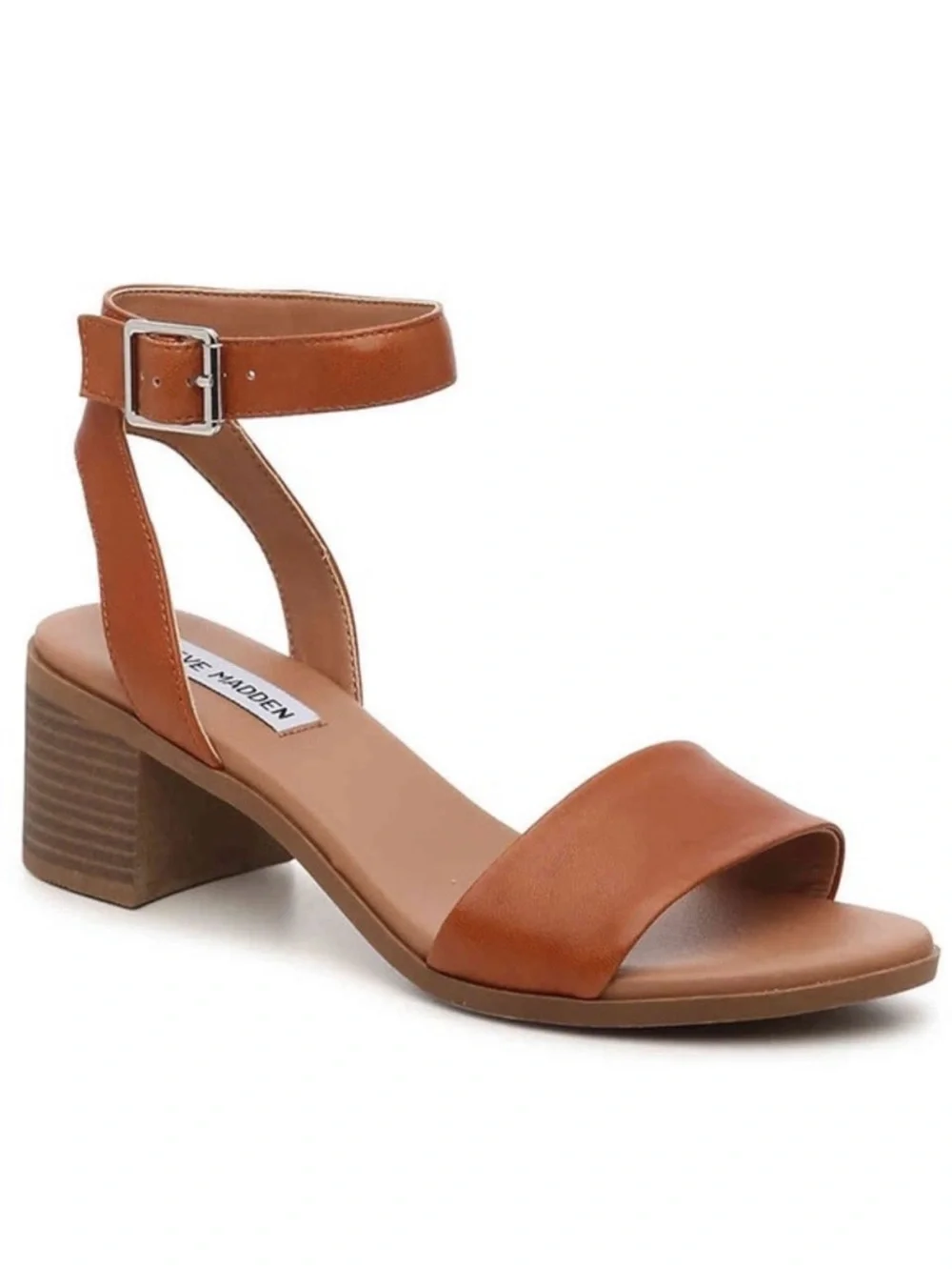 Steve Madden Kemmy Tan Leather Ankle-Strap Block Heel Sandals  Size 9